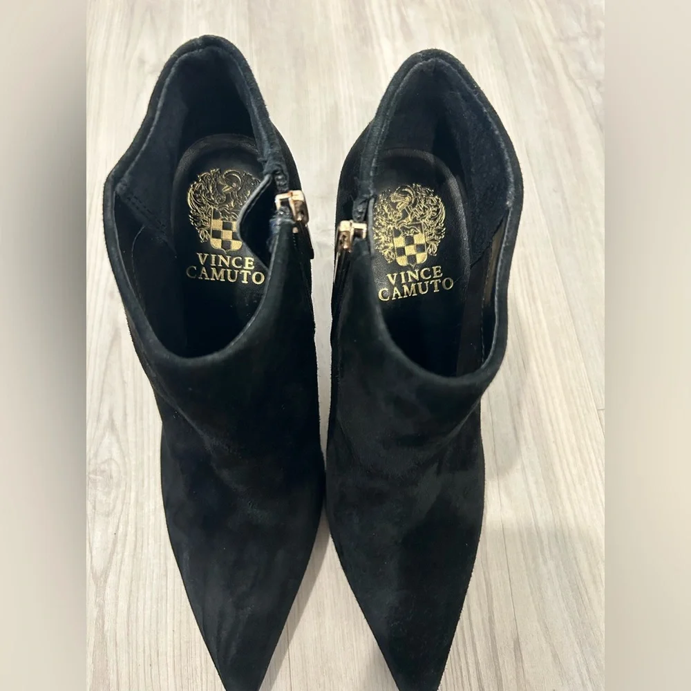 Vince Camuto Black Suede Pointed Toe Ankle Booties - Picture 5 of 9